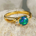  CLAVEL 18KT YELLOW GOLD PLATED & CUBIC ZIRCONIA AUSTRALIAN OPAL RING