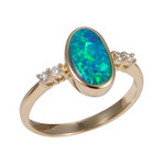   *    IRIDESCENT WATER 14KT YELLOW GOLD & DIAMOND AUSTRALIAN OPAL RING