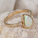 * 1 ESSENSE ELIXIR 14KT YELLOW GOLD & DIAMOND AUSTRALIAN WHITE OPAL RING