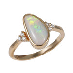 * 1 RADIANT REMNANTS 14KT YELLOW GOLD & DIAMOND AUSTRALIAN WHITE OPAL RING