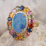 * 1 JEWELERS GIFT 14KT SOLID GOLD & DIAMOND AUSTRALIAN OPAL RING