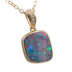 FROSTED ROSE YELLOW GOLD & DIAMOND AUSTRALIAN OPAL NECKLACE