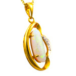 DEEP DIVE 14KT GOLD & DIAMOND SOLID WHITE OPAL NECKLACE