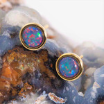 LOVE BLAST 18kt GOLD PLATED NATURAL LIGHTNING RIDGE AUSTRALIAN OPAL STUD EARRINGS