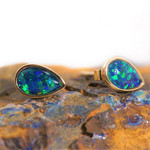 PLANET EARTH 14KT GOLD AUSTRALIAN BLACK OPAL STUD EARRINGS