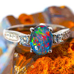   * AN ABUNDANT BRILLIANCE STERLING SILVER AUSTRALIAN OPAL RING