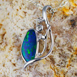 * A DIAMOND GARDEN 14KT WHITE GOLD & DIAMOND AUSTRALIAN OPAL NECKLACE