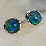 HOLOGRAM FLASH TINY STUD STERLING SILVER  AUSTRALIAN OPAL EARRINGS