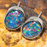 * 1 BREEZY STERLING SILVER AUSTRALIAN OPAL STUD EARRINGS