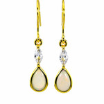 * WHITE GLOSS GOLD PLATED AUSTRALIAN WHITE OPAL DROP EARRINGS