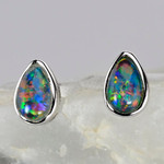 DELUXE STERLING SILVER AUSTRALIAN OPAL STUD EARRINGS