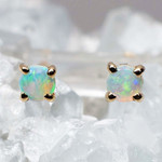 SNOW RABBIT 14KT YELLOW GOLD AUSTRALIAN WHITE OPAL STUD EARRINGS