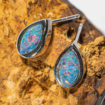 SURFACE THRILL STERLING SILVER AUSTRALIAN OPAL STUD EARRINGS