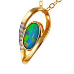 HYPNOTIZING TWIST 14KT YELLOW GOLD & DIAMOND AUSTRALIAN OPAL NECKLACE