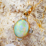  * GLIMMERING GOLD 14KT YELLOW GOLD & DIAMOND AUSTRALIAN WHITE OPAL NECKLACE