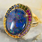 RAINBOW TASTE 14KT YELLOW GOLD & DIAMOND AUSTRALIAN OPAL RING