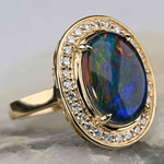 SUGAR COOKIE 14KT YELLOW GOLD & DIAMOND AUSTRALIAN OPAL RING