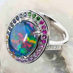 DELICIOUS DARLING 14KT WHITE GOLD & DIAMOND AUSTRALIAN OPAL RING