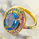 MOUTHWATERING 14KT YELLOW GOLD & DIAMOND AUSTRALIAN OPAL RING