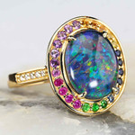 VISIONARY 14KT YELLOW GOLD & DIAMOND AUSTRALIAN OPAL RING