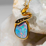 PRETTY PLEASE 14KT GOLD & DIAMOND AUSTRALIAN OPAL NECKLACE