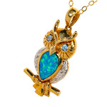 WISE OWL 14KT GOLD & DIAMOND AUSTRALIAN OPAL NECKLACE