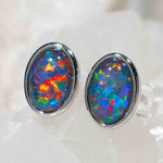 * 1 MIDNIGHT SUN STERLING SILVER AUSTRALIAN OPAL EARRINGS