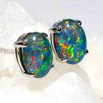 FLICKER STERLING SILVER AUSTRALIAN OPAL EARRINGS