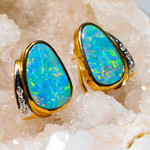 PIGMENT SPLASH 14KT GOLD & DIAMOND AUSTRALIAN OPAL EARRINGS