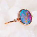 * A  SPARKLING OASIS 14KT ROSE GOLD & DIAMOND AUSTRALIAN OPAL RING