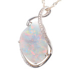 * AN OPULANT TREASURE 14KT WHITE GOLD & DIAMOND AUSTRALIAN OPAL NECKLACE