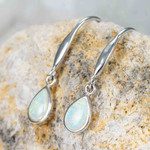 CRYSTAL DROP STERLING SILVER AUSTRALIAN WHITE OPAL STUD EARRINGS