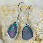 *POP OF PRECIOUS STERLING SILVER AUSTRALIAN OPAL DROP EARRINGS