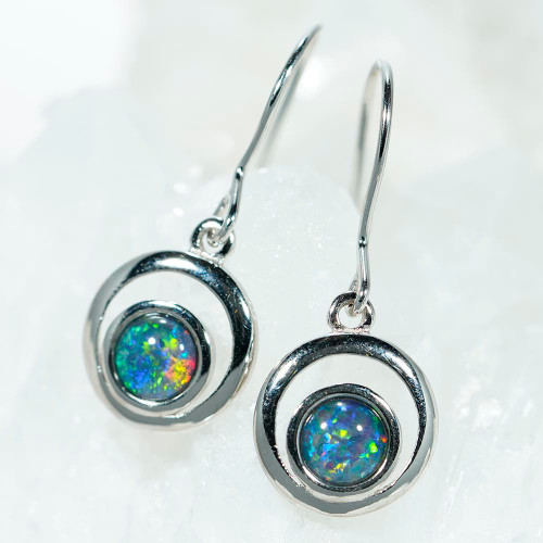 *GENESIS STERLING SILVER AUSTRALIAN OPAL DROP EARRINGS
