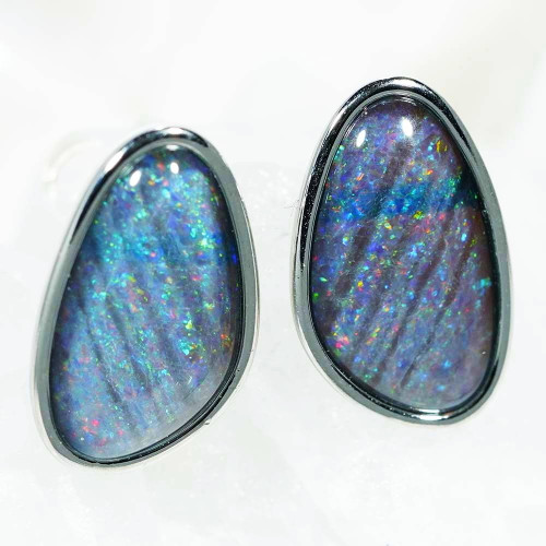 GLITTERED TWIRLS STERLING SILVER AUSTRALIAN OPAL DROP EARRINGS