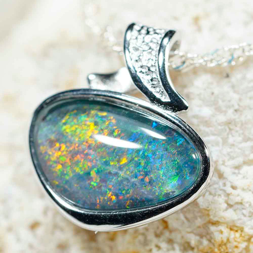 *SHADES OF GLITZ STERLING SILVER AUSTRALIAN OPAL NECKLACE