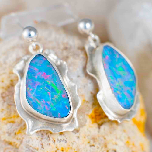 * HER MASTERED ART STERLING SILVER AUSTRALIAN OPAL EARRINGS
