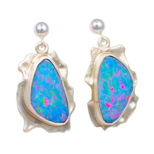 * HER MASTERED ART STERLING SILVER AUSTRALIAN OPAL EARRINGS