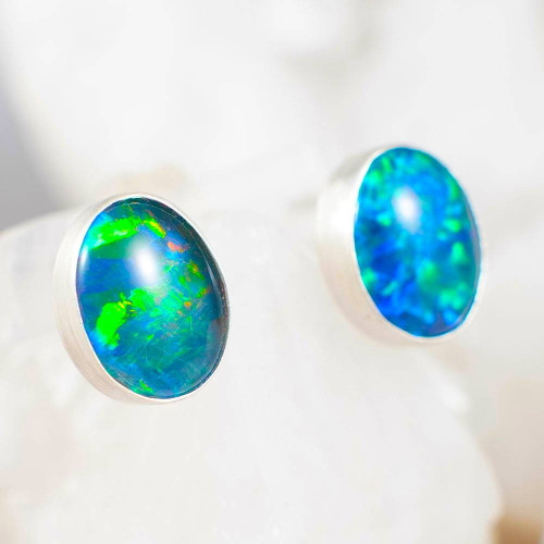 *PRECISE COLOUR STERLING SILVER AUSTRALIAN OPAL EARRINGS