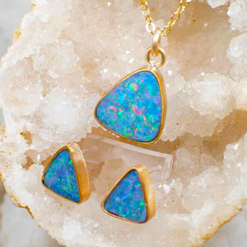 * CRAFTED COMPOSITIONS ROSE GOLD FILLED AUSTRALIAN OPAL JEWELLERY SET