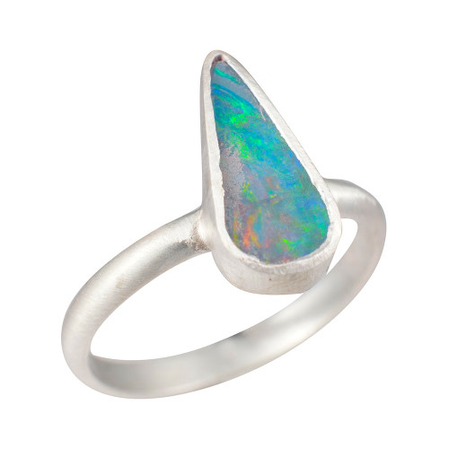 *RIBBON OF LIGHT STERLING SILVER AUSTRALIAN OPAL RING