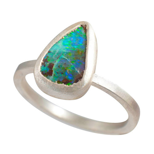* A STARRY NIGHT STERLING SILVER SOLID BOULDER OPAL RING