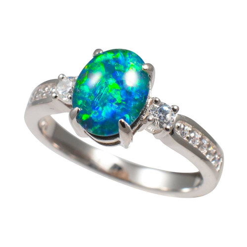 * AN UP TEMPO STERLING SILVER AUSTRALIAN OPAL RING