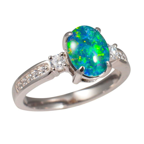 * AN UP TEMPO STERLING SILVER AUSTRALIAN OPAL RING