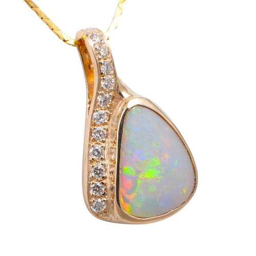 ANGELS WINGS 14KT GOLD 7 DIAMOND AUSTRALIAN OPAL NECKLACE