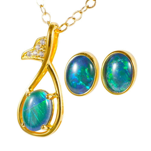 PINK HEART 18KT GOLD PLATED AUSTRALIAN OPAL JEWELRY SET