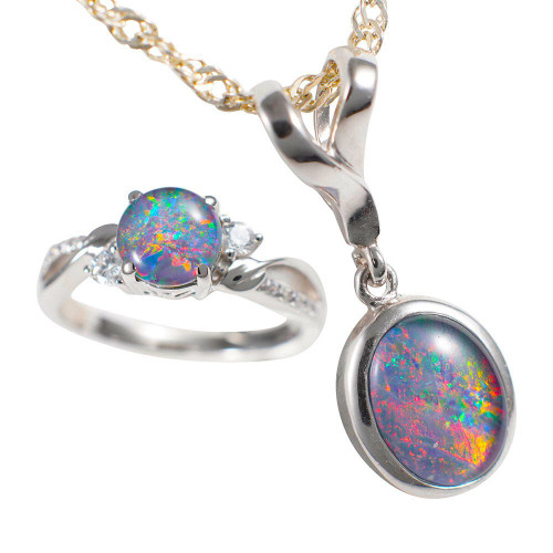 KARINA STERLING SILVER AUSTRALIAN OPAL JEWELRY SET