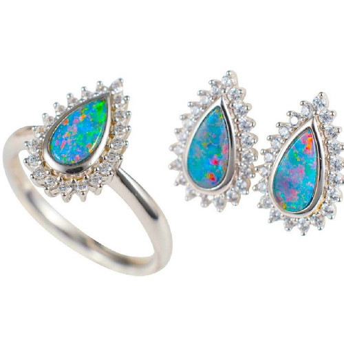 GALORE STERLING SILVER AUSTRALIAN OPAL JEWELRY SET
