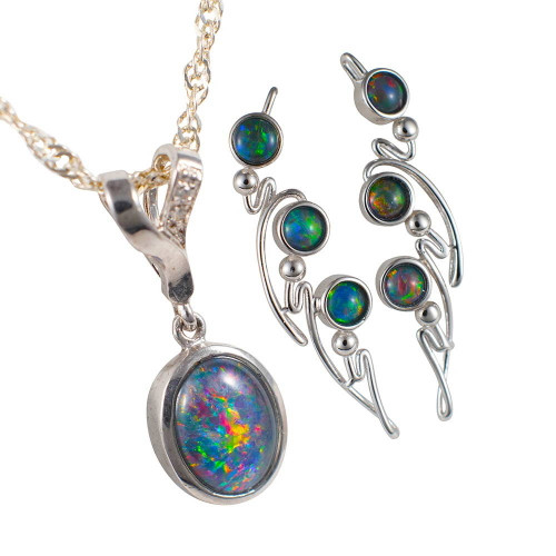 * CLOUD BLISS STERLING SILVER AUSTRALIAN OPAL JEWELRY SET