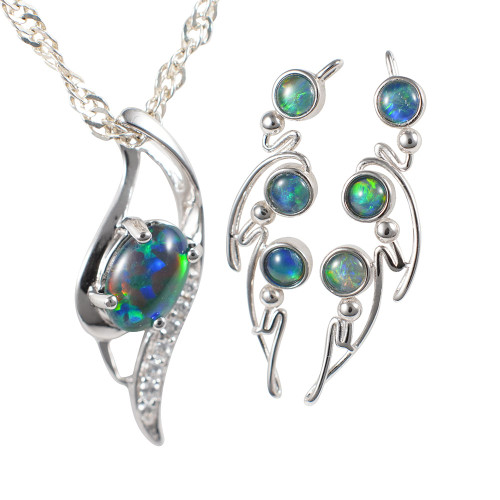 TORIE STERLING SILVER AUSTRALIAN OPAL JEWELRY SET